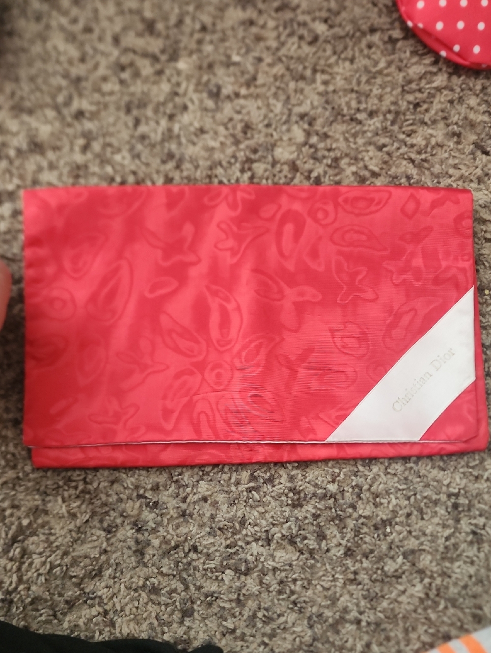 Vintage Christian Dior Red & Pink Satin Cosmetic Stocking Bag Pouch Envelope